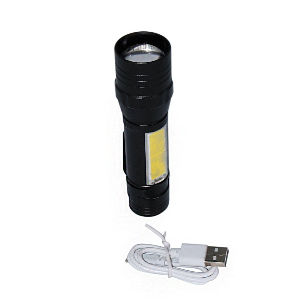 Фонарь ручной  led 3 Вт 12х3 см аккумуляторный 4 режима usb шнур черный Baizheng