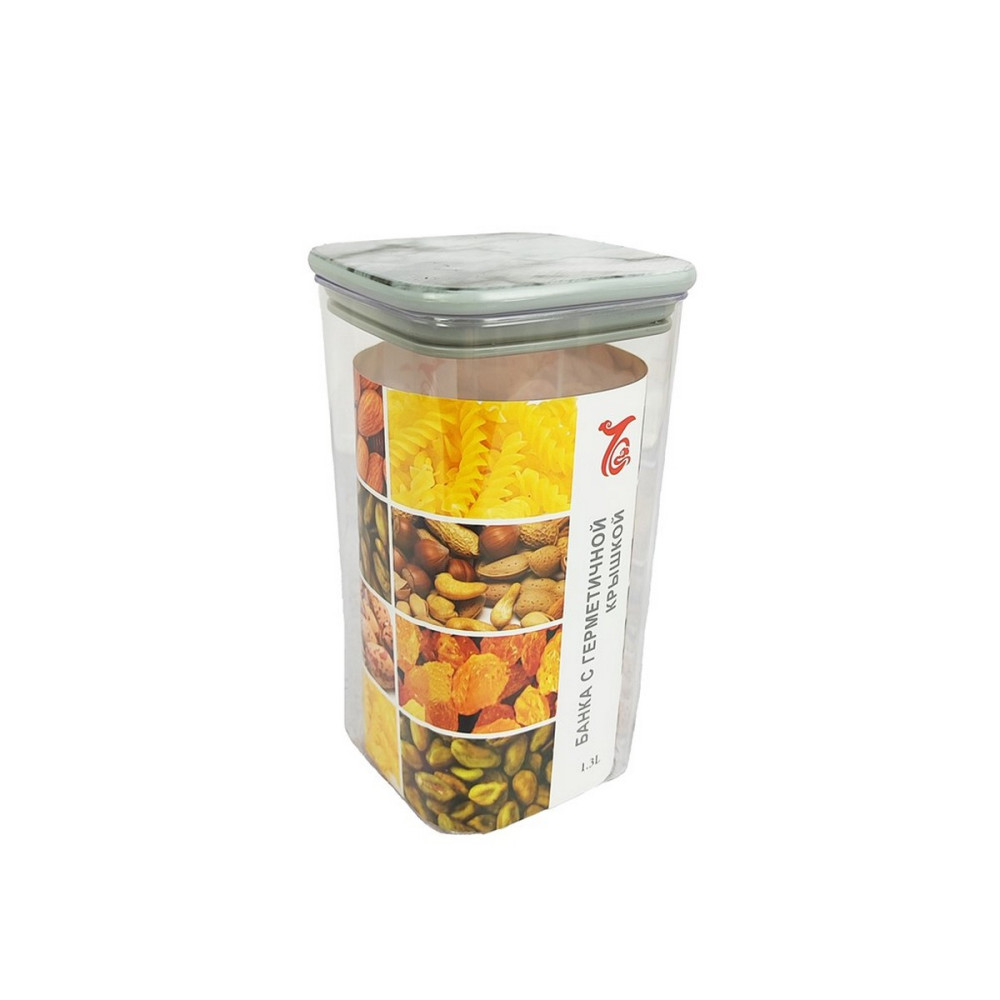 Банка пластиковая для сыпучих продуктов 1,3 л 10,5х10,5х19,5 см герм крышка Baizheng