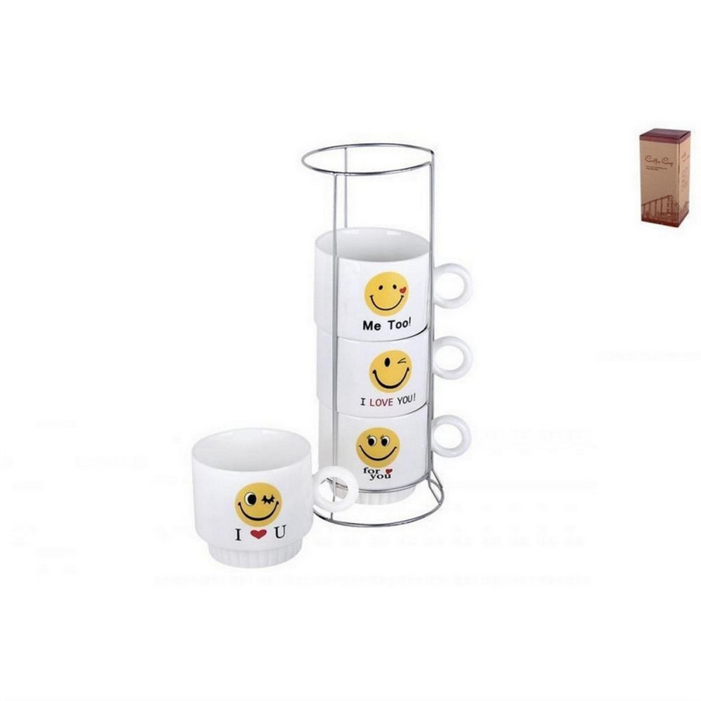 Набор фарфоровый чайный 5 пр 220 мл металл подставка под упак Yellow smiley Коралл