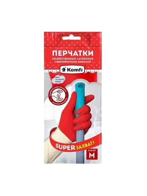 Перчатки хозяйственные латексные сверхпрочные белый/красный Биколор M Перчатки хозяйственные латексные сверхпрочные белый/красный Биколор M